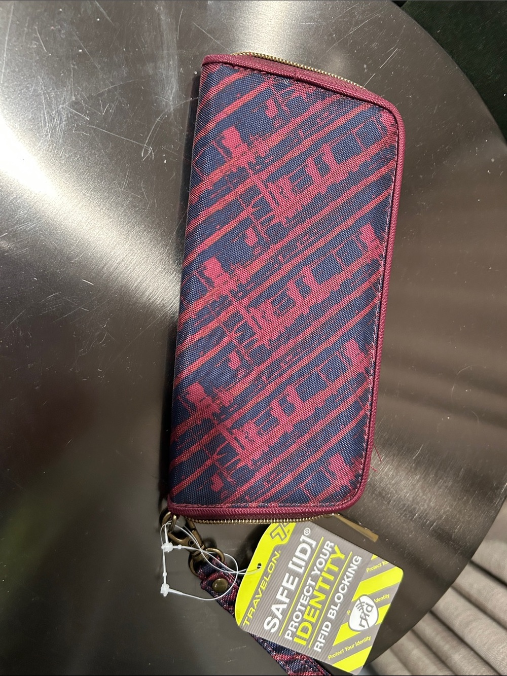 Travelon Burgundy and Navy RFID Wristlet Wallet
